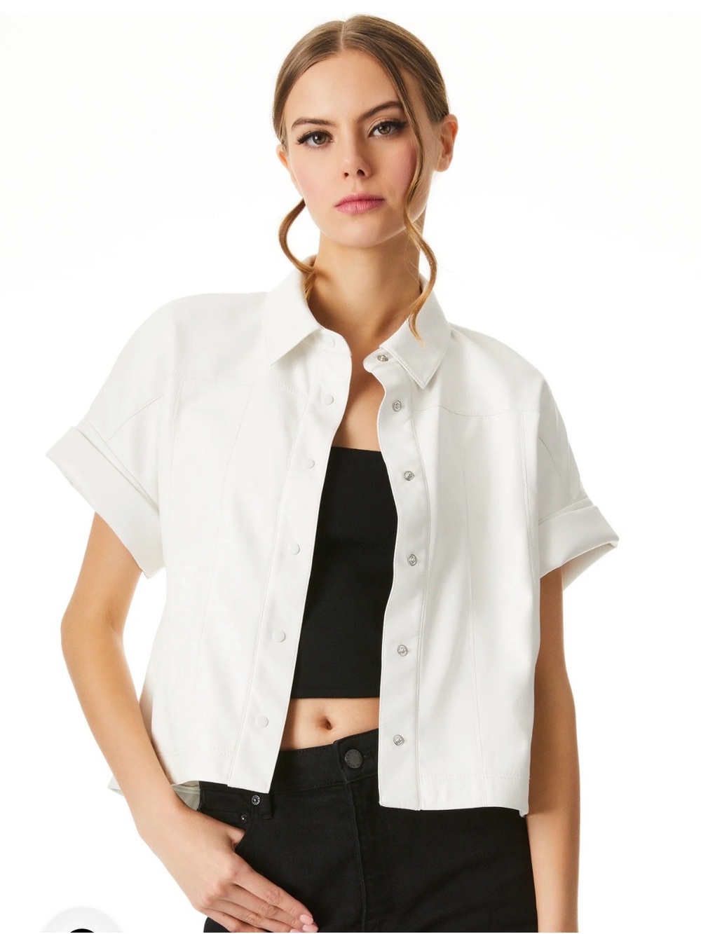 Alice + Olivia White Short-Sleeve Button-Down Shirt